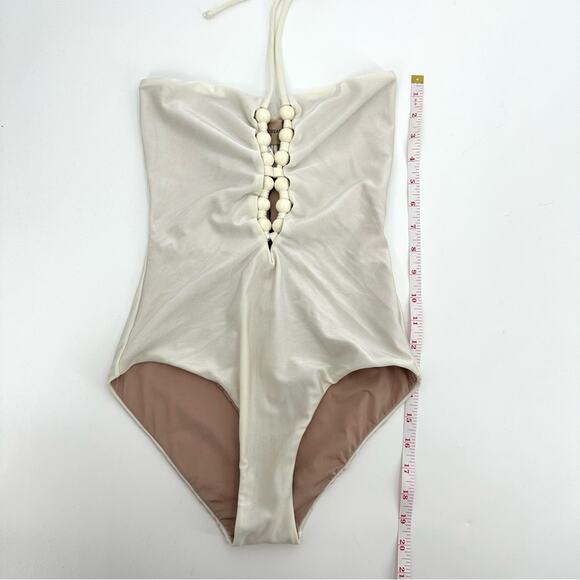 Adriana Degreas Golden Age Solid Halterneck Swimsuit in off white Size M - Picture 12 of 16